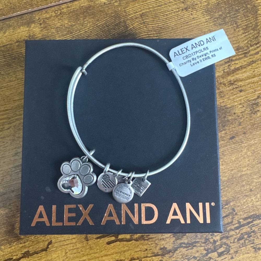 Alex and Ani Silver Paw Print Charm Bracelet